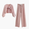 Women Two Piece Set with Cardigan and Trousers