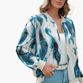 Women’s Abstract Print Bomber Jacket with Front Zip-Elastic Cuffs