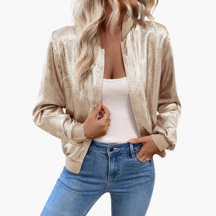 Women’s Bomber Jacket with Elastic Cuffs and Side Pockets