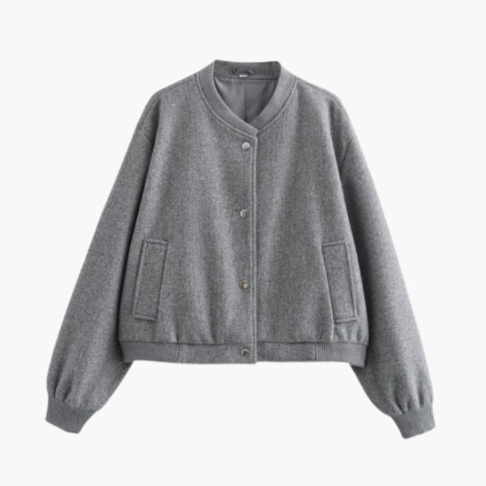 Women’s Bomber Jacket with Elastic Hem and Front Pockets