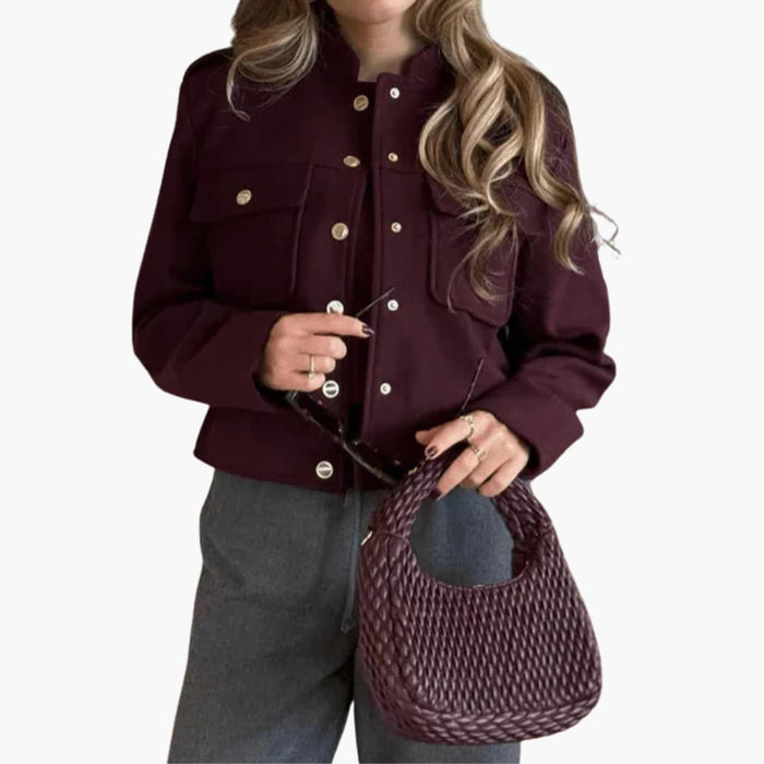 Women’s Bomber Jacket with O-Neck and Pockets