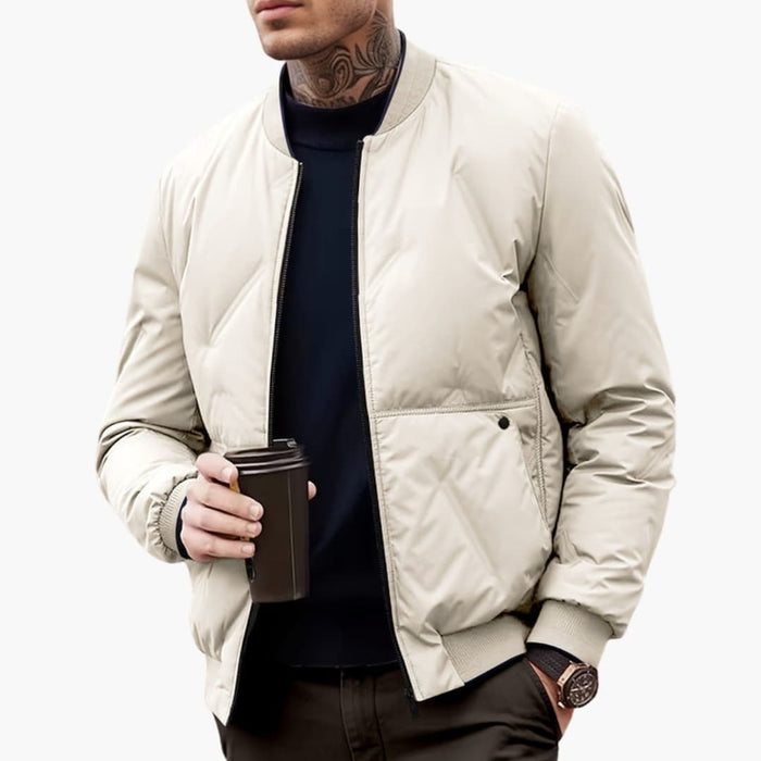 Men’s Bomber Jacket with Patterned Surface and Zip