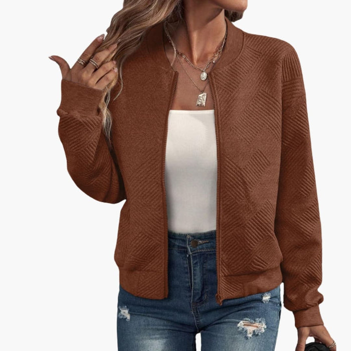 Women's Bomber Jacket with Ribbed Edges and Zip