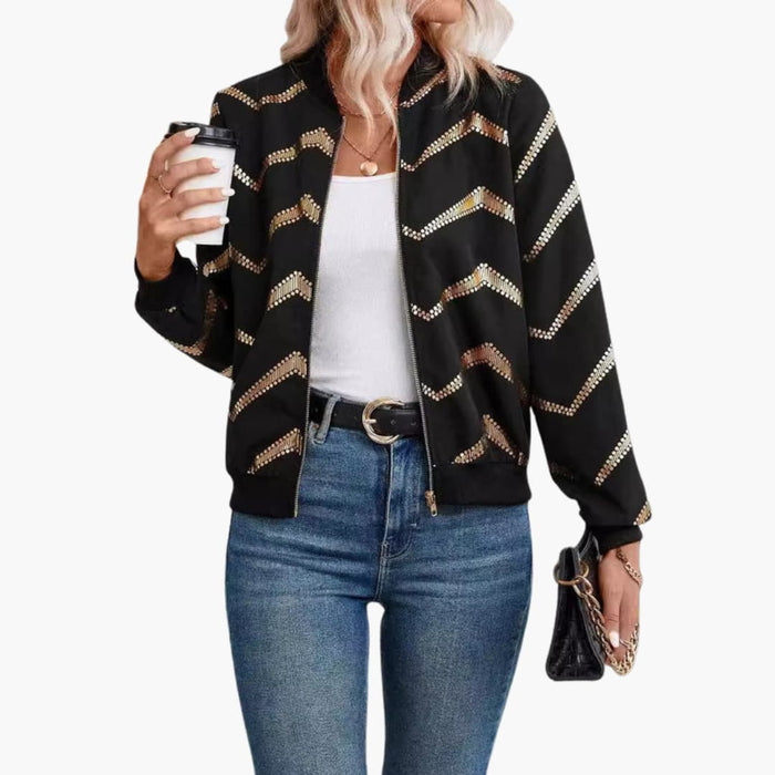 Women’s Bomber Jacket with Zigzag Pattern and Pockets