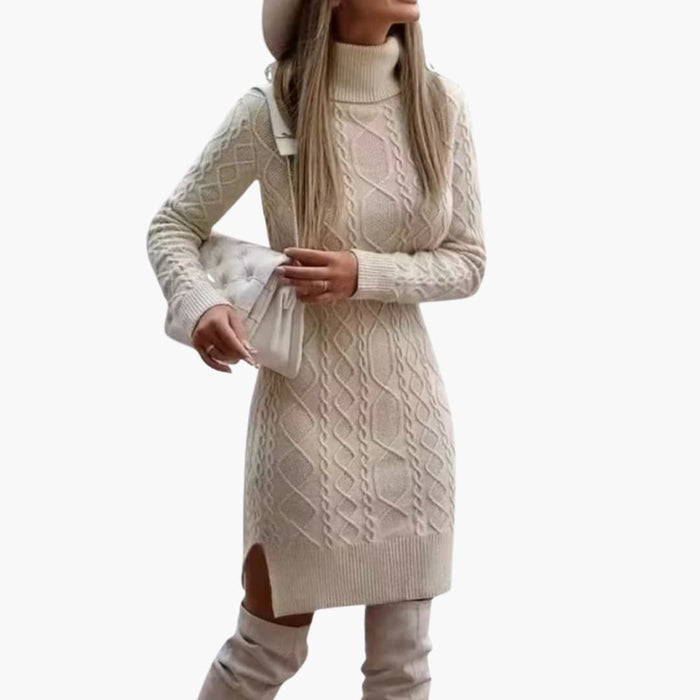 Women’s Cable Knit Turtleneck Sweater Dress