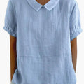 Women’s Classic Crew Neck Cotton Blouse – Short Sleeve Woven Pullover Top