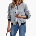 Women’s Color-Block Bomber Jacket with Zip and Side Pockets