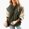 Women’s Corduroy Bomber Jacket with Buttons and Sherpa Sleeves