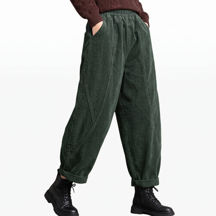 Women’s Corduroy Trousers with Side Pockets and Button Cuffs
