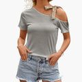 Women’s Crew Neck Asymmetrical Hem Short Sleeve T-Shirt