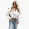 Women’s Cropped Bomber Jacket with Snap Buttons