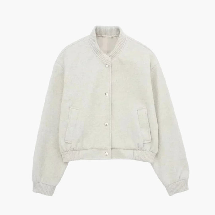 Women’s Cropped Bomber Jacket with Zip Front and Pockets