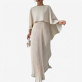 Women’s Elegant Pleated Wide-Leg Jumpsuit with Cape Overlay