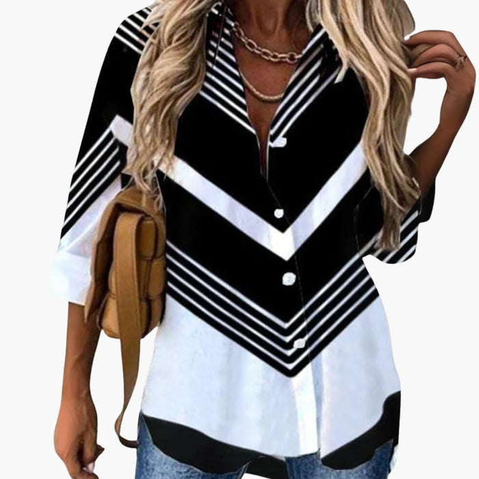 Women’s Floral Print Round Neck Blouse – Long Sleeve Woven Top