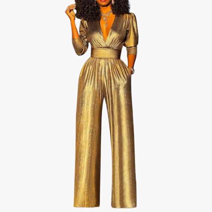 Women’s Glossy Finish Jumpsuit with Straight Legs