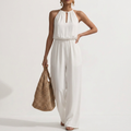 Women’s Halter-Neck Keyhole Wide-Leg Jumpsuit with Gathered Waist