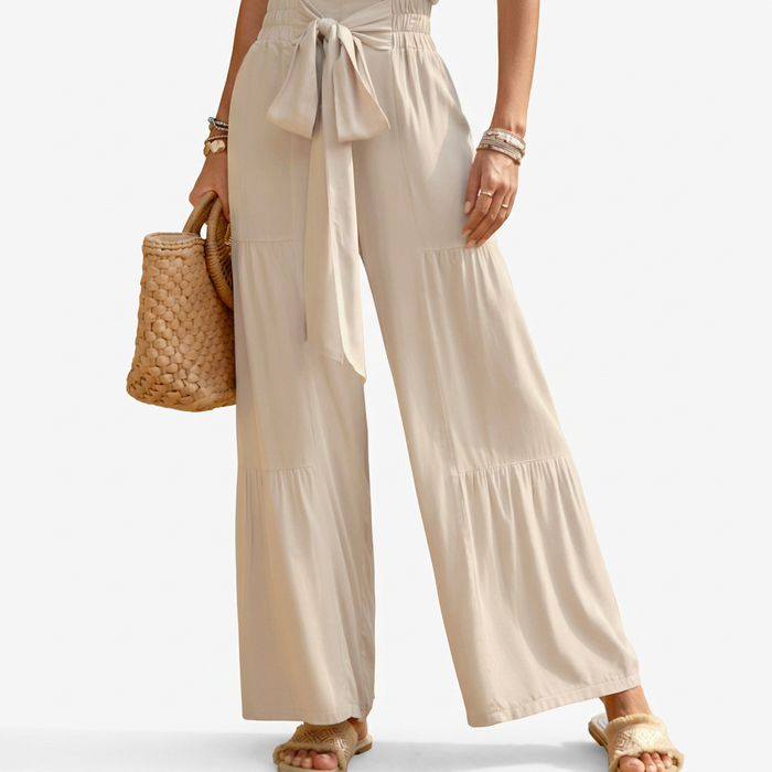 Women’s High-Waist Tie-Front Tiered Wide-Leg Pants