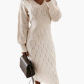 Women’s Knit Pattern Dress with Round Neckline and Long Sleeves