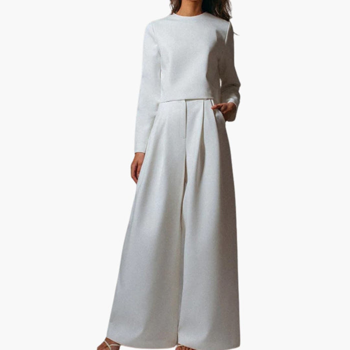 Women’s Long Sleeve Jumpsuit with Pleated Straight Legs