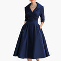 Women’s Long Sleeve Midi Dress with Fitted Waist Mid-Calf Dress