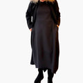 Women’s Long Sleeve Midi Dress with Round Neck and A-Line Skirt