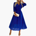 Women’s Long Sleeve V-Neck Wrap Midi Dress with Tie Waist