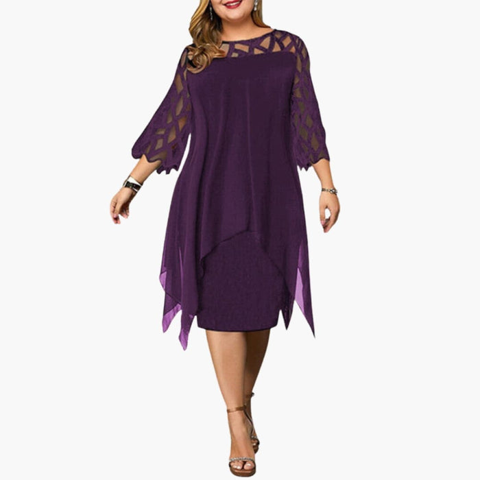Women’s Midi Dress with Cutout Sleeves and Round Neck