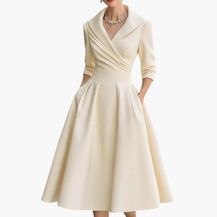 Women’s Midi Dress with Fitted Bodice and Side Pockets