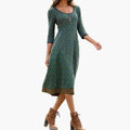 Women’s Midi Dress with Round Neck and Three-Quarter Sleeves
