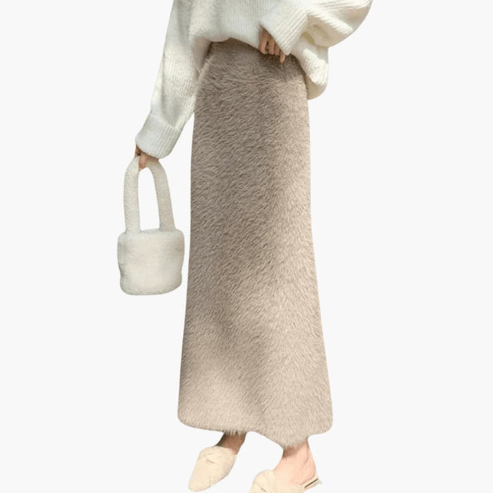 Women's Midi Skirt with Elastic Waistband and Straight Hem