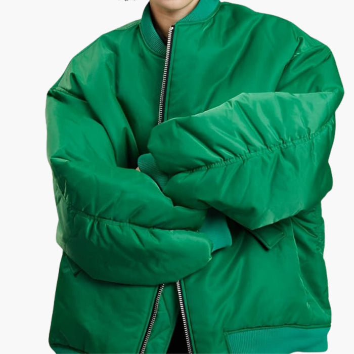 Women’s Oversized Bomber Jacket with Long Sleeves and Side Pockets