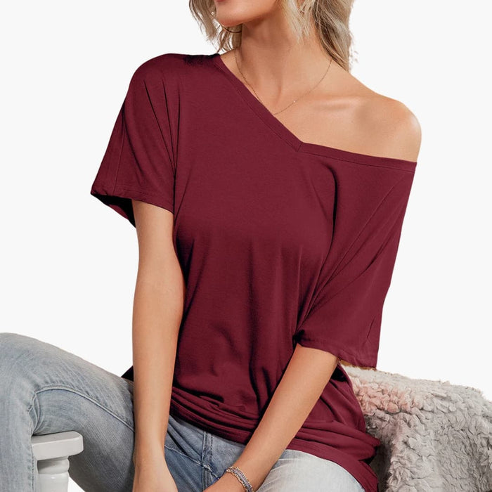 Women’s Oversized Crew Neck Asymmetrical Hem Short Sleeve T-Shirt