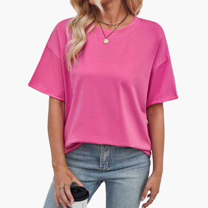 Women’s Oversized Round Neck T-Shirt with Woven Logo