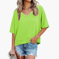Women’s Oversized V-Neck Dropped Shoulder Short Sleeve T-Shirt