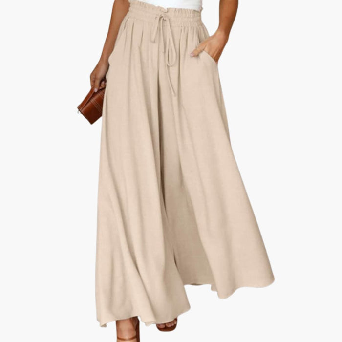 Women's Palazzo Pants with Elastic Waistband and Side Pockets