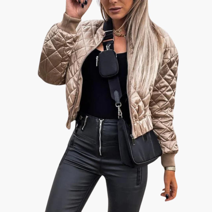 Women’s Quilted Bomber Jacket with Zip and Side Pockets