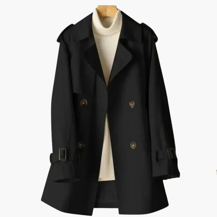 Women’s Short Trench Coat with Lapel Collar