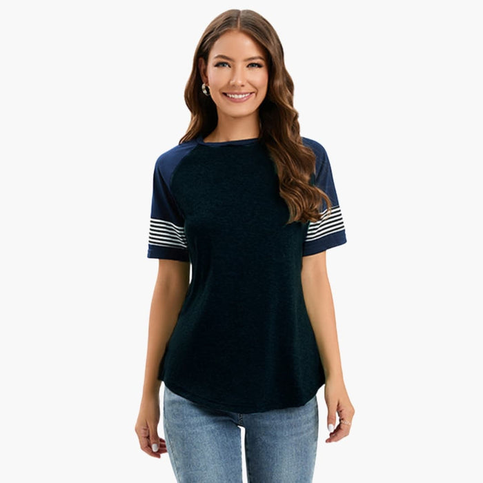 Women’s Striped Raglan T-Shirt with Contrast Short Sleeves