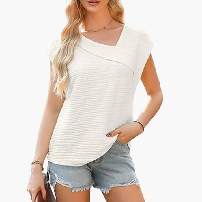 Women’s Asymmetrical Neck Short Sleeve Stretch T-Shirt