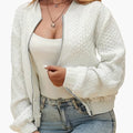 Women's Textured Bomber Jacket - Cotton Blend with Stand-Up Collar
