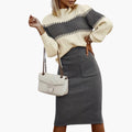 Women’s Textured Two-Piece Skirt Set – Long Sleeve Top and Elastic Waist Skirt