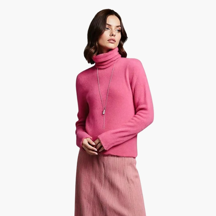 Women's Turtleneck Sweater with Ribbed Neck and Long Sleeves