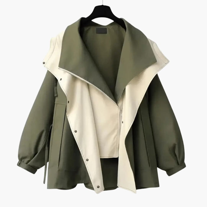 Women’s Two Tone Jacket with Wide Collar and Snap Buttons
