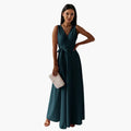 Women’s V-Neck Long Dress with Straight Hem