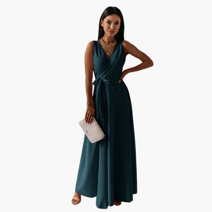 Women’s V-Neck Long Dress with Straight Hem