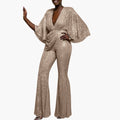 Women’s V - Neck Sequined Wide Leg Jumpsuit