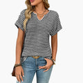 Women’s V-Neck Striped Short Sleeve Stretch T-Shirt
