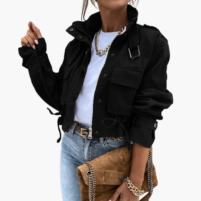 Women’s Zip-Up Bomber Jacket with Ribbed Hem