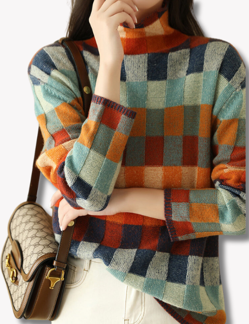 Women's Colorblock Turtleneck Sweater Long Sleeve
