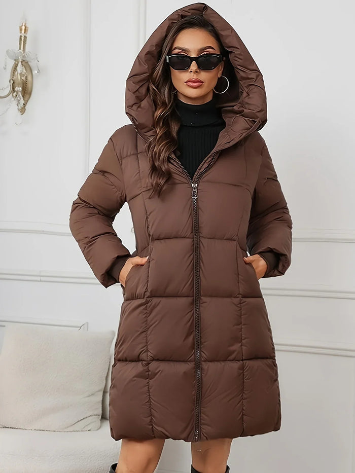 Women's Long Quilted Puffer Coat with Hood for Winter